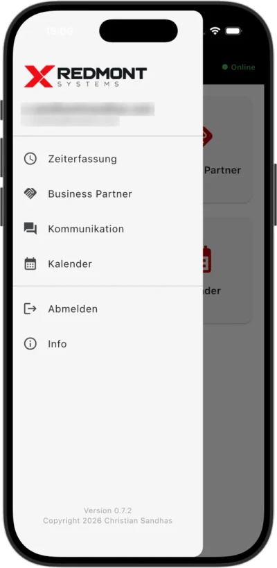 Redmont Mobile – Menü